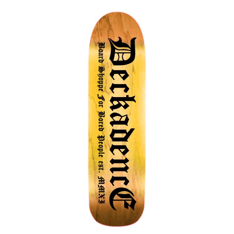 8.625" Deckadence Skateboards Script DECK- Shaped, Assorted Colors