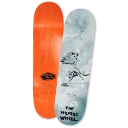 Pro Skateboard Deck from The Heated Wheel with a Frog and a mouse graphic. The Frog has an arrow stuck in his arm but doesn't seem bothered. Artwork by Neil Blender