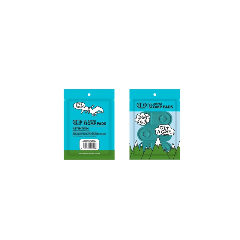 Airblaster Lil Airpills Stomp Pads - Pack of three self-adhesive foam stomp pads, 3 inches long.