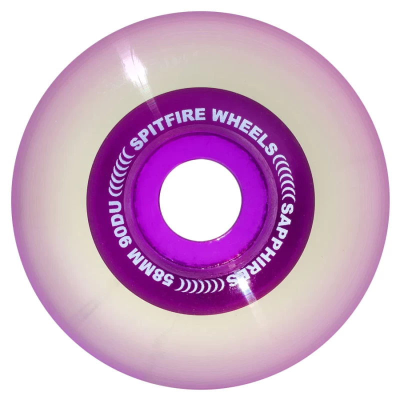 58mm 90DU Spitfire Sapphires Radial Clear Soft Cruisers Skateboard Wheels, Purple (set of 4)